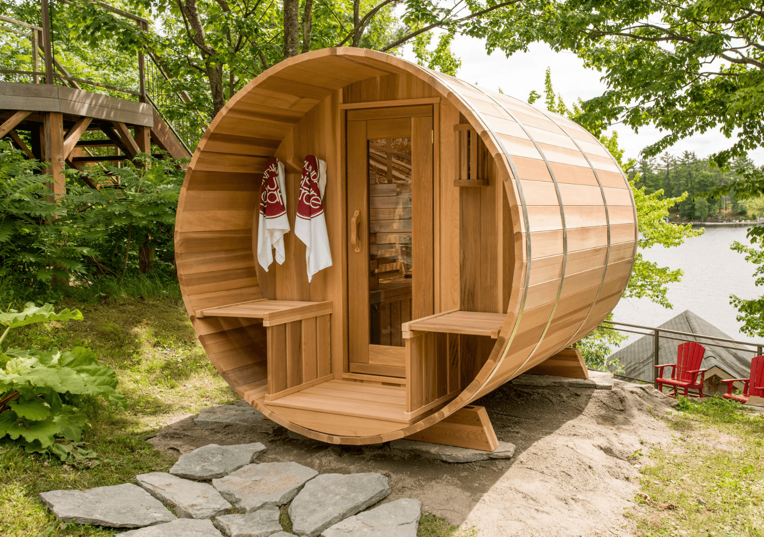 Clear Red Cedar Barrel Sauna